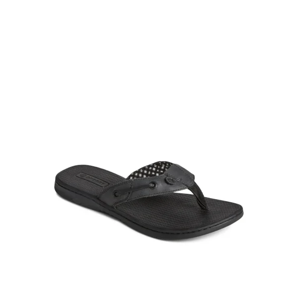 Sperry Seafish Leather Flip Flop Black Sale